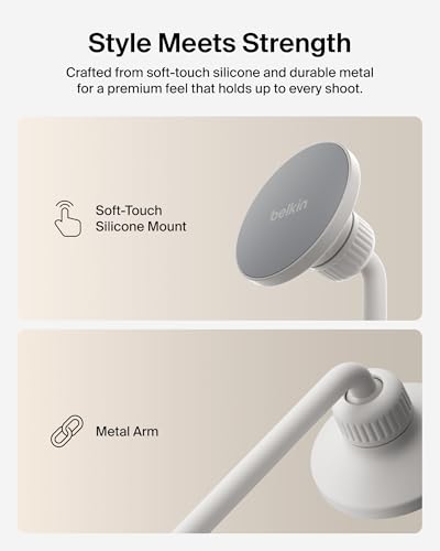 Belkin 스테이지 마그네틱 삼각대 폰 마운트, MagSafe 및 Qi2 호환 | 360도 회전 홀더, 아이폰 17 및 16, 안드로이드, 틱톡, 유튜브, 스트리밍, 인플루언서 콘텐츠용 - style: 자석 휴대폰 홀더