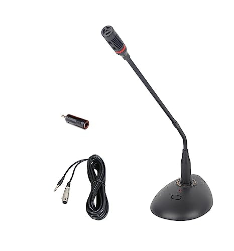 Podium Condenser Gooseneck Microphone,XLR Wired Connection for PC or Laptop with 3.5mm Adapter,Mute Button with LED Indicator,360° Adjustable Hose for Conferencing,Churches,Podcasting
