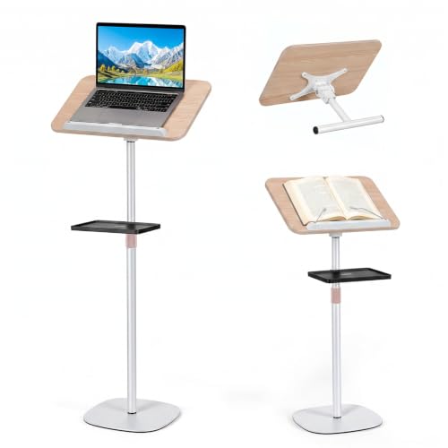 2-in-1 Floor & Desktop Music Book Stand, Adjustable Height 19.7-51.2 in | Dual-use Detachable Reading Stand, Features Storage Tray and Page Clips for Sheet Music, Laptops & Cookbooks - color: White