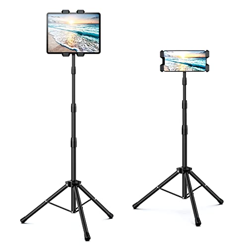 Tablet Floor Stand Adjustable Tripod Stand Compatible for 5.5-12.9" iPad | Height Adjustable with 360°Rotating Tablet/Phone Mount, Compatible with iPhone iPad mini/Air/Pro and All 5.5-12.9 Inch Device