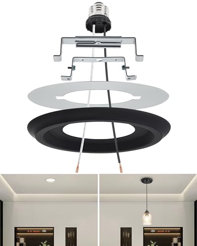 Luvkczc Recessed Can Light Conversion Kit for 5" and 6" Ceiling Fixtures - Pendant/Hanging Light Upgrade, Includes E26 Socket, Mounting Bracket, Round Ceiling Plate（Black） - color: Black+1pc