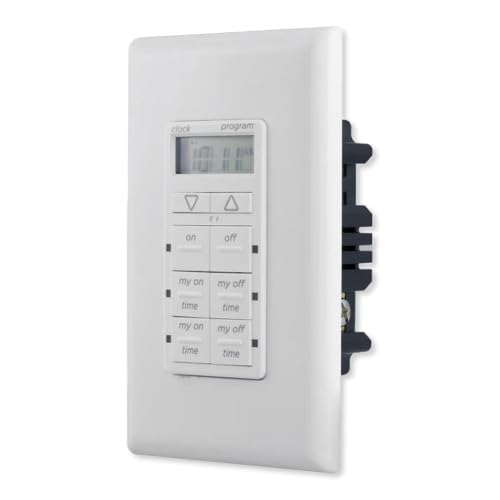 myTouchSmart In-Wall Digital Timer, 4 Programmable On/Off Buttons, 2 Easy On/Off Buttons, 24 Hour Daily Cycles, Blue LED Indicators, with Battery Backup, for Indoor/Outdoor Lights, Fans, 26893 | Manual Override, LED Indicators, Battery Backup Maintains Se