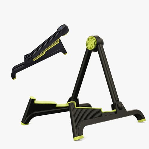 nalu Classic A-Frame Tripod Adjustable Guitar Stand for Acoustic Bass Electric Guitars and Ukuleles Folding Floor Stand Small Good for Traveling (GreenRubber+BlackFrame) - color: GreenRubber+BlackFrame