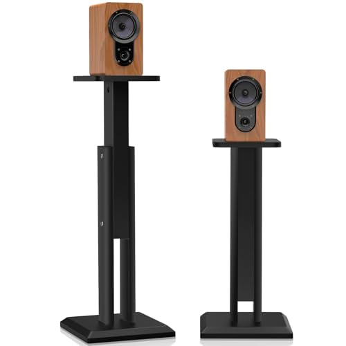 Wood Speaker Stands Pair, 25'' to 34'' Height Adjustable Speaker Stand - color: Black, size: 25''to 34''