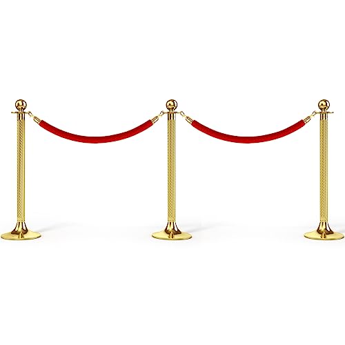 PATIKIL 6 Feet Red Velvet Stanchion Rope, Crowd Control Barrier Rope with Snap Hooks for Posts Stands Queue Divider of Hotel Theater, Golden - color: Red, size: 6 Feet