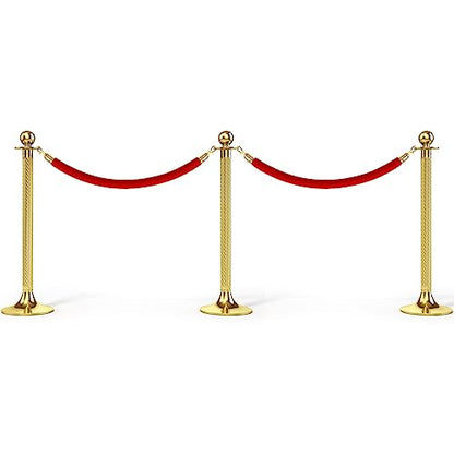 PATIKIL 6 Feet Red Velvet Stanchion Rope, Crowd Control Barrier Rope with Snap Hooks for Posts Stands Queue Divider of Hotel Theater, Golden - color: Red, size: 6 Feet
