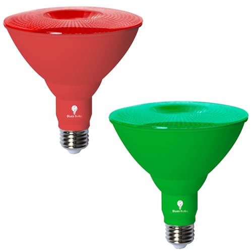 Bluex Bulbs Par38 LED Flood Light Bulb - 18W (120Watt Equivalent) - Dimmable - E26 Base - LED Lights, Party Decoration, Porch, Home Lighting, Holiday Lighting, Flood Lights (Red+Green, 2 Pack) - color: Red+green, size: 2 Pack