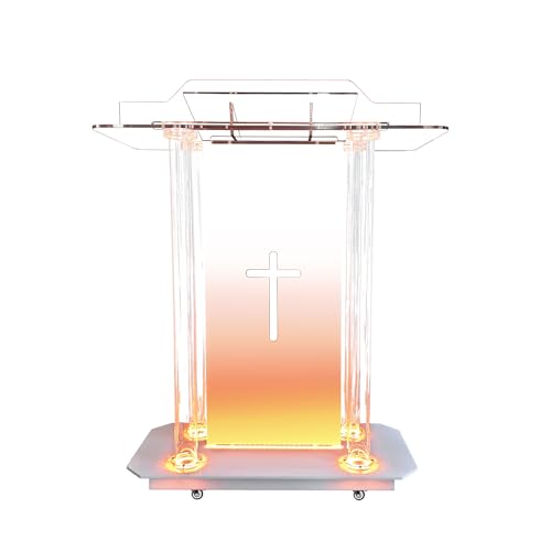 Church Pulpit with Hollow Cross Design,Church Podium,Acrylic Podium with Wheels& Vertical Reading Platform, 46”Transparent Lecterns for Churches,Classroom and Weeding - style: StyleB
