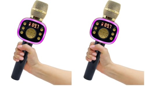 Carpool Karaoke Machine for Kids & Adults, Carpool Karaoke The Mic 2.0 - Wireless & Bluetooth Karaoke Microphone with Voice Changing Sound Effects as White Elephant Gift - Gold & Black (Pack of 2) - size: 1 (Pack of 2)