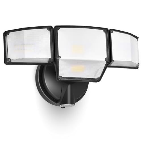 LUTEC 80W Dusk to Dawn Flood Lights Outdoor, 9000LM Super Bright LED Security Light with Photocell, IP65 Waterproof, 5000K Daylight, Hardwired 4 Heads Floodlight for Garage, Yard (Black) - color: Black, size: 1 Pack