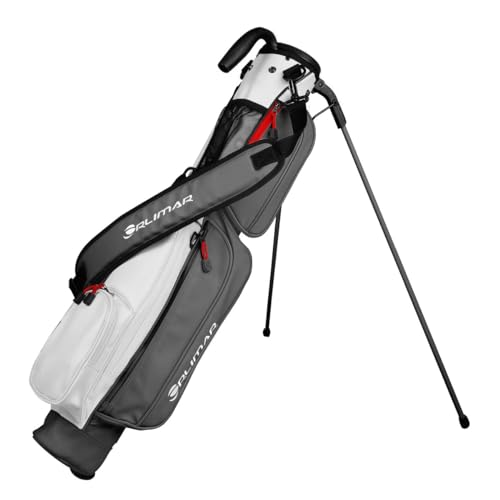 Orlimar Pitch 'N Putt Elite Sunday Golf Bag with Stand | Synthetic Leather, Lightweight, Small, Carry Handle, Rain Hood Cover, For A Few Clubs, Par 3, Driving Range, Men & Women - color: Gray/White