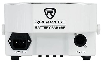 Rockville Battery PAR 6RF White LED Wash Light 6-Pack with DMX Controller | Up to 15-Hour Rechargeable Battery, RGBWA+UV, Wireless DMX, 6 RF Remotes, ROCKFORCE W2 192-Ch Controller, 7-Items