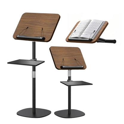 2-in-1 Wooden Music Stand, Floor & Tabletop Sheet Music Stand with Tray | Music Stand for Sheet Music 16.5"-51" Adjustable Height & Tilting Angle, Ideal for Violin, Guitar & Classroom (Walnut Effect) - color: Walnut Effect