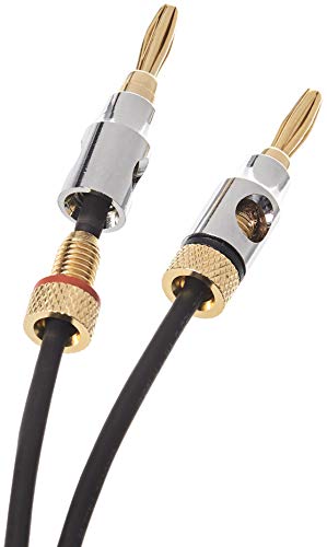 Amazon Basics Banana Plug 16AWG Speaker Cable Wire, CL2 Rated for in-Wall Use, Gold-Plated Banana-Tip Plugs (4mm), Oxygen-Free Copper, 6 Foot, Black (Pack of 2) - size: 6 Foot (Pack of 2)