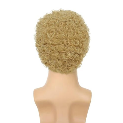 Afro Curly Dark Brown Wig for Men Short Synthetic Halloween Cosplay Costume Replacement Hair Wigs - color: B-Blond