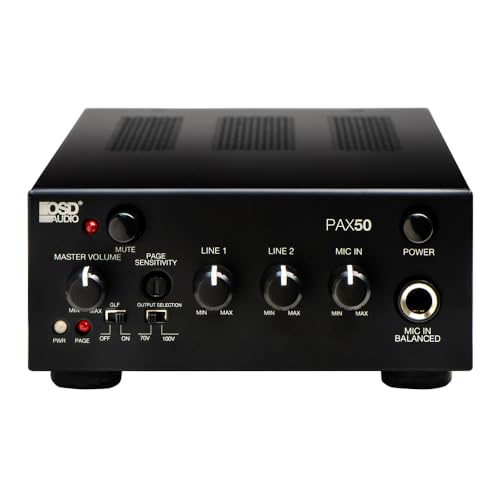 OSD Audio PAX-50 50W Commercial 70V Amplifier, 2 Channel, Class D - ¼ Rack Width, 1U Height - size: 50W, style: PAX-50