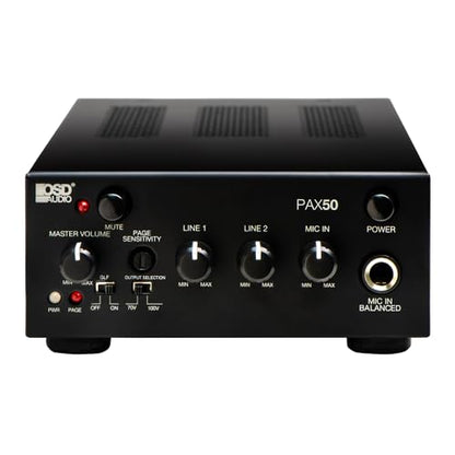 OSD Audio PAX-50 50W Commercial 70V Amplifier, 2 Channel, Class D - ¼ Rack Width, 1U Height - size: 50W, style: PAX-50