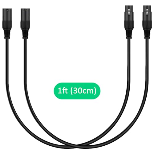 J&D XLR Cable 2-Pack, 3 Pin to 5 Pin Adapter (Male to Female & Female to Male) - DMX Microphone Cable for Audio & Stage Lighting, DMX512 Light Turnaround, 30 cm