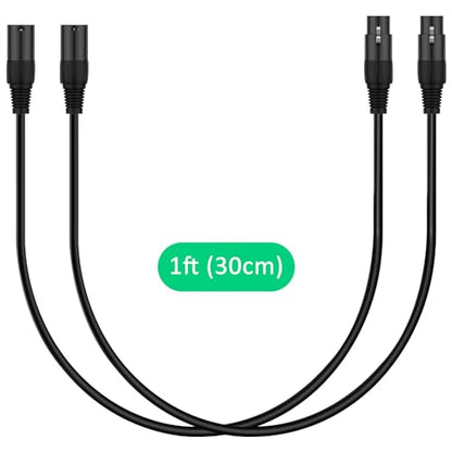 J&D XLR Cable 2-Pack, 3 Pin to 5 Pin Adapter (Male to Female & Female to Male) - DMX Microphone Cable for Audio & Stage Lighting, DMX512 Light Turnaround, 30 cm
