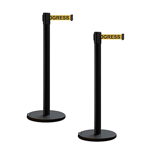 Trafford Industrial RBB-100 Retractable Belt Barrier Stanchions, 2-Pack - color: Yellow with "CLEANING IN PROGRESS" Black Letters, size: 7.5 ft