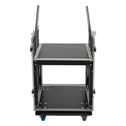 10U PA DJ Rack/Road ATA Case, Network & Stereo Rack with Slant Mixer Tops, Heavy-Duty DJ Work Table Rolling Studio Equipment Cabinet, Amplifier Mixer Storage Stand for Pro Tour Grade, Live Sound - size: 10U
