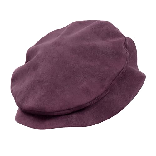FURPHI Medieval Tudor Flat Cap Faux Suede Beret Hat Renaissance Festival Costume Accessories for Men Women - color: Purple