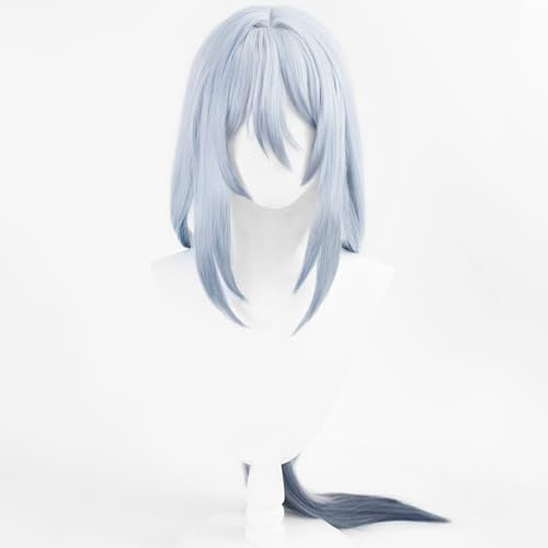 Anime Gray Black Gradient Wig Women Cold Elegant Role Halloween | Women Long Straight Hair with Bangs Halloween,Christmas,Comic con Heat Resistant Fiber Free Cap - color: Blue Black Gradient