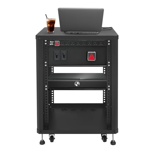 Studio Rack with Wheels Audio Rack with Wheels for Recording Studios Band Rehearsals Home Theaters Office Settings Rolling Studio Rack Case (Black 15U) - color: Black 15u