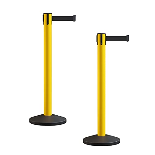 Crowd Control Warehouse RBB-150 Retractable Belt Barriers, 2-Pack, 16 Ft | CCW Series Stanchions with Black Belts and Yellow Steel Posts, Easy Assembly, Portable, Weighted Bases and Queue Management.