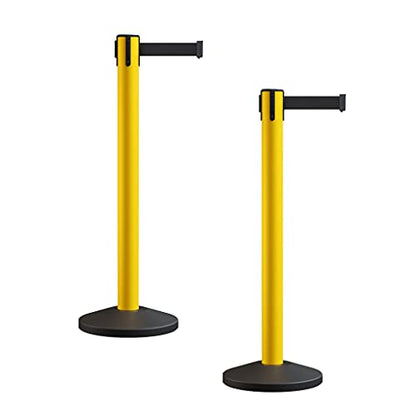 Crowd Control Warehouse RBB-150 Retractable Belt Barriers, 2-Pack, 16 Ft | CCW Series Stanchions with Black Belts and Yellow Steel Posts, Easy Assembly, Portable, Weighted Bases and Queue Management.