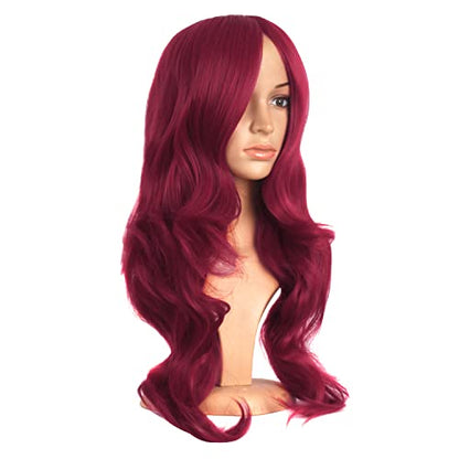 MapofBeauty 24 Inch Long Wavy Side Bangs Party Anime Cosplay Wig, Red | 60 cm Synthetic Fiber Wig, Women, Charming - color: Blood Red