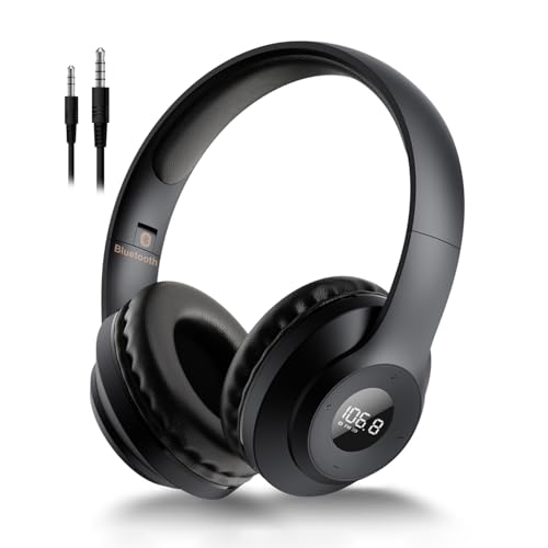 X5 Rechargeable Wireless FM Radio Headphones,Bluetooth Mowing Headset | Built in Mic, Excellent Reception, LED Display, Over Ear Soft Earmuffs, FM Receiver for Meeting, Works, Hiking, Jogging - color: X5-BT-Black