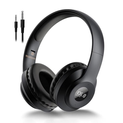 X5 Rechargeable Wireless FM Radio Headphones,Bluetooth Mowing Headset | Built in Mic, Excellent Reception, LED Display, Over Ear Soft Earmuffs, FM Receiver for Meeting, Works, Hiking, Jogging - color: X5-BT-Black