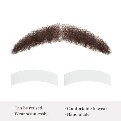 Parceria Human Hair Curly Fake Beard and Mustache, Natural Looking Costume Facial Hair, Realistic Mustache Trimmable and Customizable Beard Invisible Lace for Men (QSH Brown Beard) - color: QSH Brown Beard