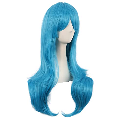 MapofBeauty 28 Inch Long Curly Hair Costume Cosplay Wig, Cyan Blue | 70 cm Wig, Women, Side Bangs, Fashion - color: Cyan Blue