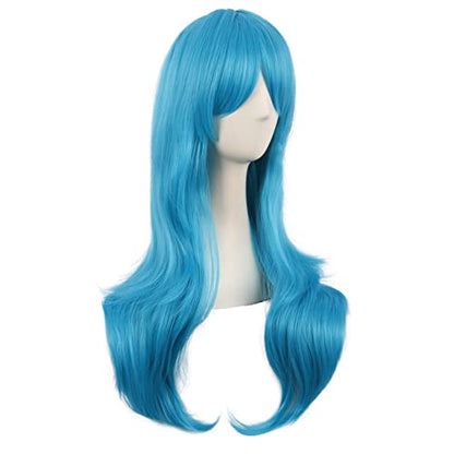 MapofBeauty 28 Inch Long Curly Hair Costume Cosplay Wig, Cyan Blue | 70 cm Wig, Women, Side Bangs, Fashion - color: Cyan Blue