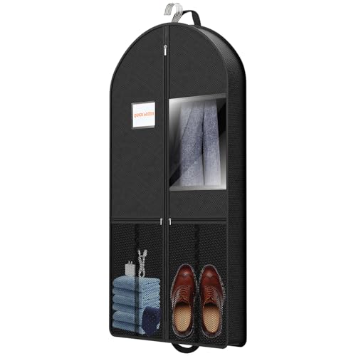 Suit Garment Clothes Travel Bag: 43 inch Lightweight Foldable Black Short Fabric Breathable - Hanging Storage Cover Pockets Zipper for Men - Wardrobe Carry Coat Jacket Uniform Tuxedo Shirt - size: 43"1Pack
