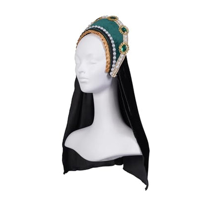Willyacos Tudor French Hood Anne Boleyn Costume Headpiece Elizabethan Headwear Renaissance Tudor Hat Headdress Headband - color: Green