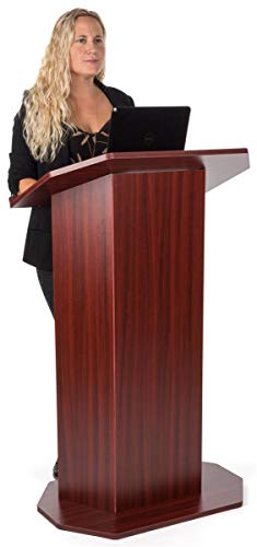 Displays2go Wooden Podium, Mahogany | Podium for Floor, Large Reading Surface, Open Back with Shelf, OLILCTOPBSM - color: Mahogany