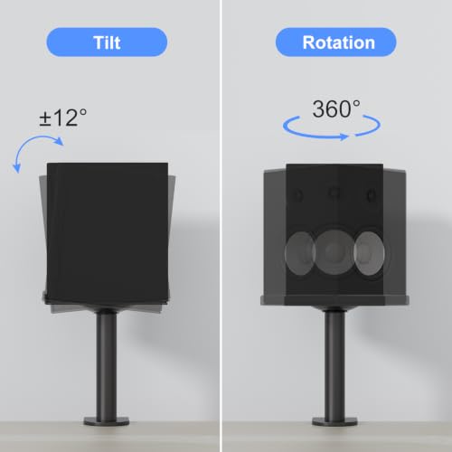 suptek Small Clamp-on Speaker Stand Desk Mount Set, Tilt, Swivel, 7.8 x 6.5 inch Trays, Universal Audio Holders for Computer and Bookshelf Speakers, Elevated Sound, 2 Pack, Black, SDM001SFX - color: Black, size: 7.8 x 6.5x 8.9"(h)