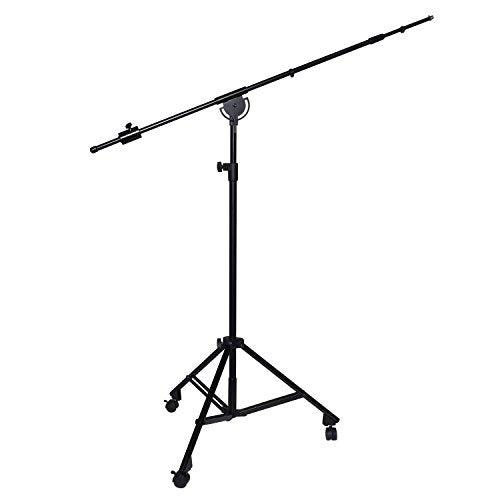 LyxPro Professional Microphone Stand Heavy Duty 90” Studio Overhead Boom Stand with Rolling Caster Wheels, 87” Extra Long Telescoping Arm Mount, Foldable Tripod Legs & Adjustable Counterweight - size: Mobile with Caster Wheels
