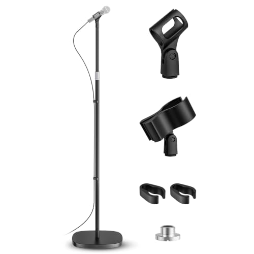 Microphone Stand, Detachable Mic Stand Floor with Weighted Base | 22’’ - 67’’ Height Adjustable, 2 Mic Clips, Work with Shure SM58, Samson Q2U, Blue Yeti, HyperX QuadCast, Fifine K669B
