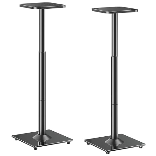 Speaker Stands Pair, 28"-37.4" Height Adjustable, Max 22 lbs, Glass Base - size: Universal Black
