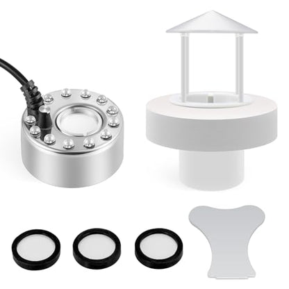 Mxmoonant 350ml/H Ultrasonic Mist Maker Fogger Metal 12-Light, Splash Guard | w/Float & 3 Replacement Ceramic Discs, for Halloween Water Fountain Pond Pot Rockery Sink Decoration, Mushroom Plant Humidify