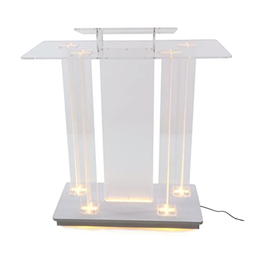 FixtureDisplays® Deluxe LED Lighted Church Pulpit, Acrylic & MDF Podium w/Casters, Floor Standing Lectern, Hotel Conference Debate Lectern, 39.4" Width x 45.7" Height x 17.7" Depth 21061NEW-NPF