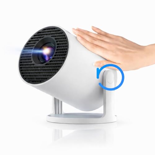 270° Rotatable Mini Projector with Android TV, Smart Short Throw Projector, WiFi & Bluetooth, Auto Keystone, Support 1080P 4K, Portable Ceiling Movie Projector for Bedroom & Outdoor