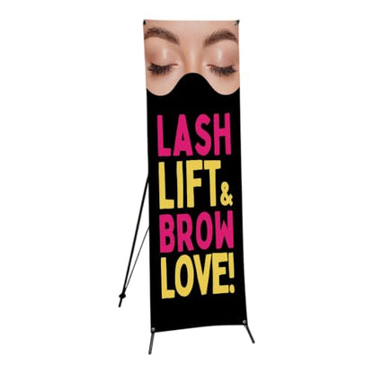 DreamController Lashes & Brows X-Stand Banner by DC | 30"x65" Tripod Display | Lash Lift Brow Love Vertical Banner for Trade Shows & Events | Made in USA | (Stand Not Included) - color: Lash Lift Brow Love, size: X Banner - 30x65"