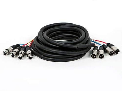 Monoprice XLR Male to XLR Female Snake Cable - 10 Feet- Black/Silver, 4-Channel, Metal Connector Housings Plastic and Rubber Cable Boots - size: 10 Feet