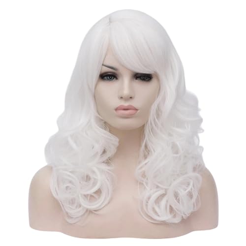 Cying Lin 18" Long Curly White Beehive Wigs Heat Resistance Fiber Synthetic Hair Party Cosplay Wigs Peluca (White) - color: White