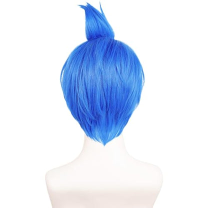 Short Blue Bob Wig Women Adult Unisex Blue Spiky Fluffy Wig + Wig Cap | Short Costume Synthetic Fiber Hair Wig for Halloween Cosplay Party - color: Blue